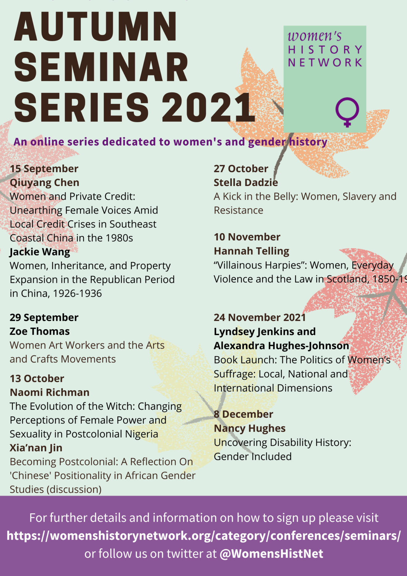 Autumn 2021 Seminar Series Programme – Women's History Network