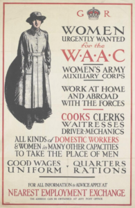 Poster which reads women urgently needed for WAAC, with an image of a woman in military uniform.